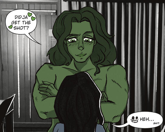 She-Hulk and Jessica Jones. Written &amp; drawn by Rebecca Ann. Lettered by Duke.